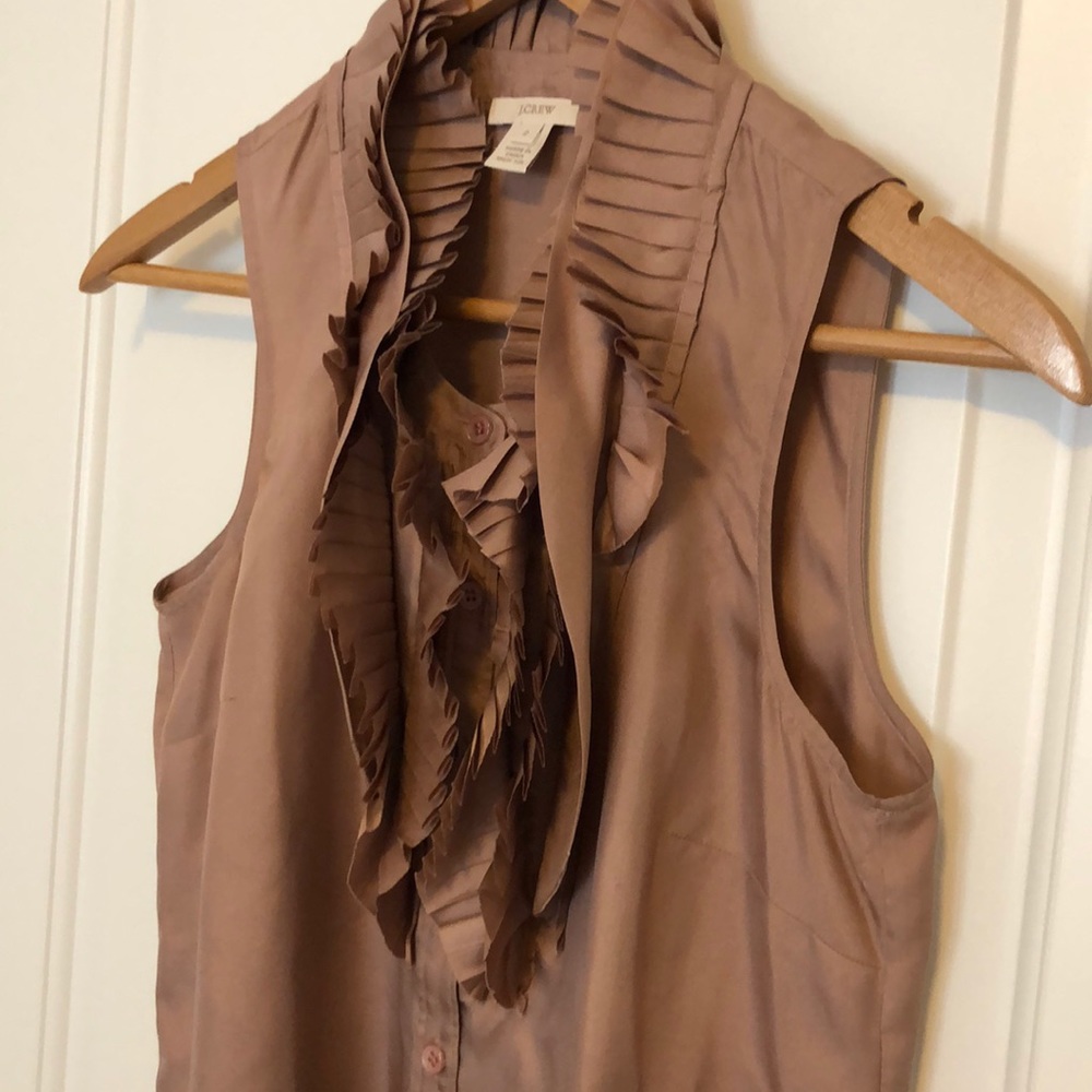 Maive pink silk JCrew sleeveless ruffled blouse